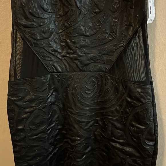 NWT Foreign Exchange Black Mesh Cut Out Embossed Textured Body Con Dress S - Picture 8 of 13